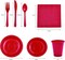 175 PCS Red Plastic Dinnerware Set Includes 50 Plates, 25 Cups, 25 Napkins, 25 Cutlery Spoons Forks & Knives, Disposable Dinnerware Set, Red Party Supplies Set